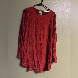 ASTR The Label Rust Crochet Detail Long Sleeve Top